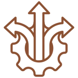 Brown gear with three upward arrows.