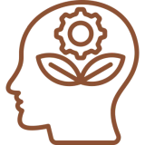 Silhouette with gear and leaves inside head.