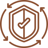 Shield with checkmark and circular arrows icon.