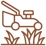 Lawn mower icon over grass illustration.