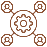 Gear connected to four user icons.