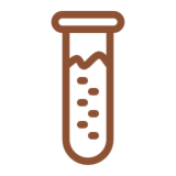 Test tube icon with liquid and bubbles.