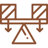 Balance scale icon with arrows and triangle.